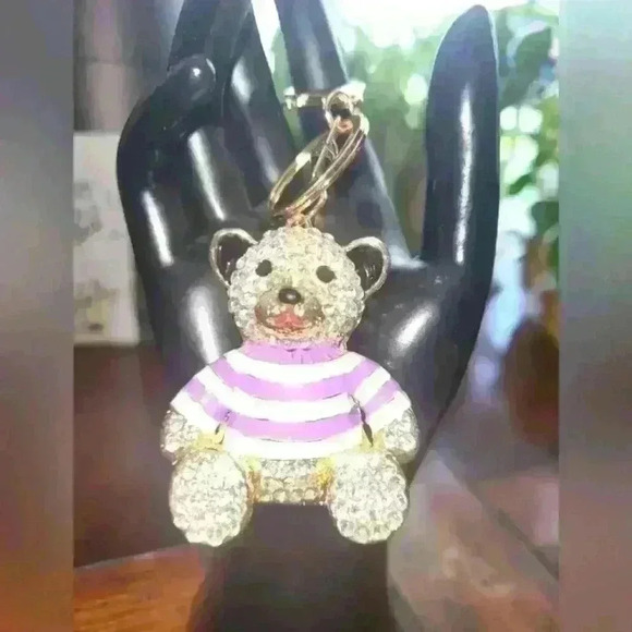 Bag Charm of bear in lavender and white sweater - Picture 1 of 4